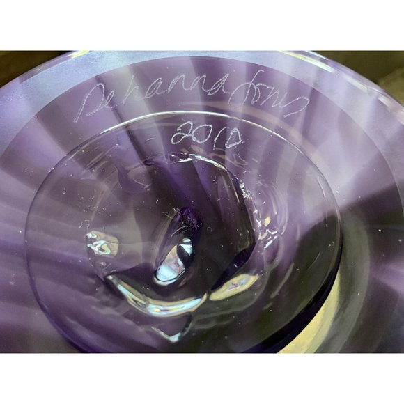 Dehanna Jones Seattle Art Glass Artist Purple Vase - Mid Century Linear Design - Picture 6 of 14